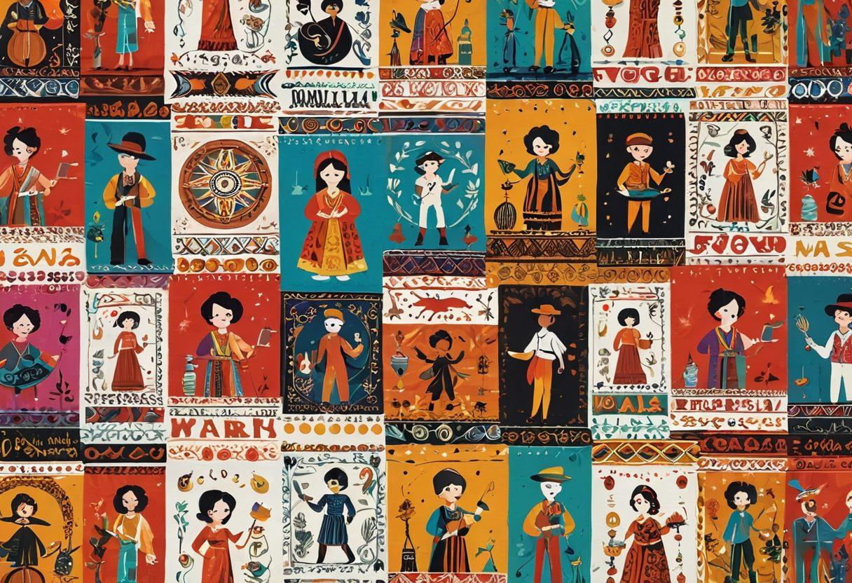A vibrant collage featuring iconic Latin films and cultural symbols, including traditional instruments, intricate patterns, and colorful fiestas, all set against a backdrop of a stylized film reel. The scene should evoke a sense of celebration and diversity in Latin culture, incorporating elements like maracas, papel picado, and famous movie posters. The overall atmosphere should be lively and festive. super-realistic. vibrant colors. white background.